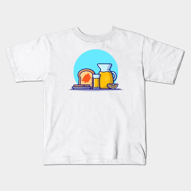 Orange Juice with Toast Bread Cartoon Vector Icon Illustration Kids T-Shirt by Catalyst Labs